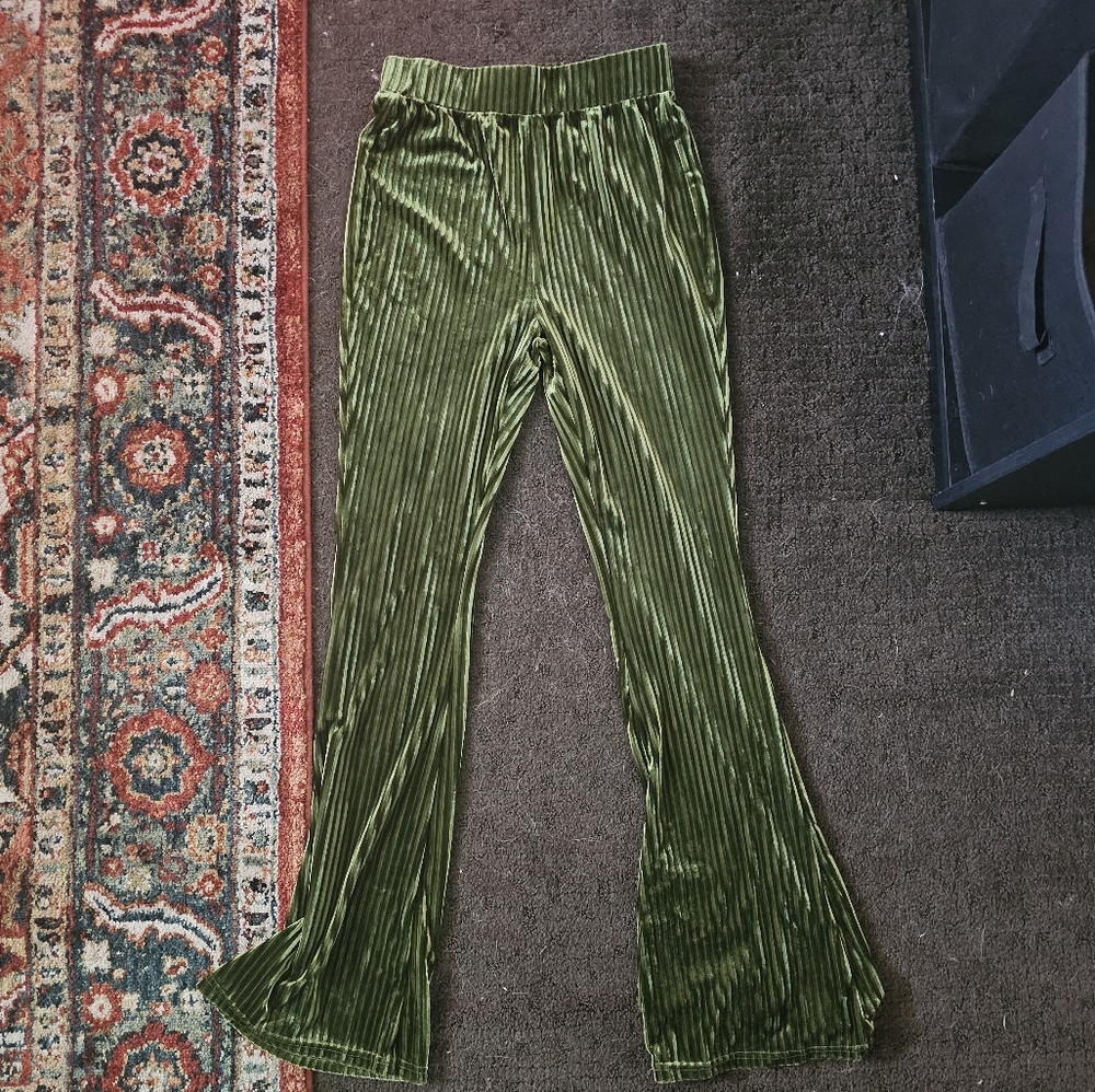 Green Velvet Flare Pants